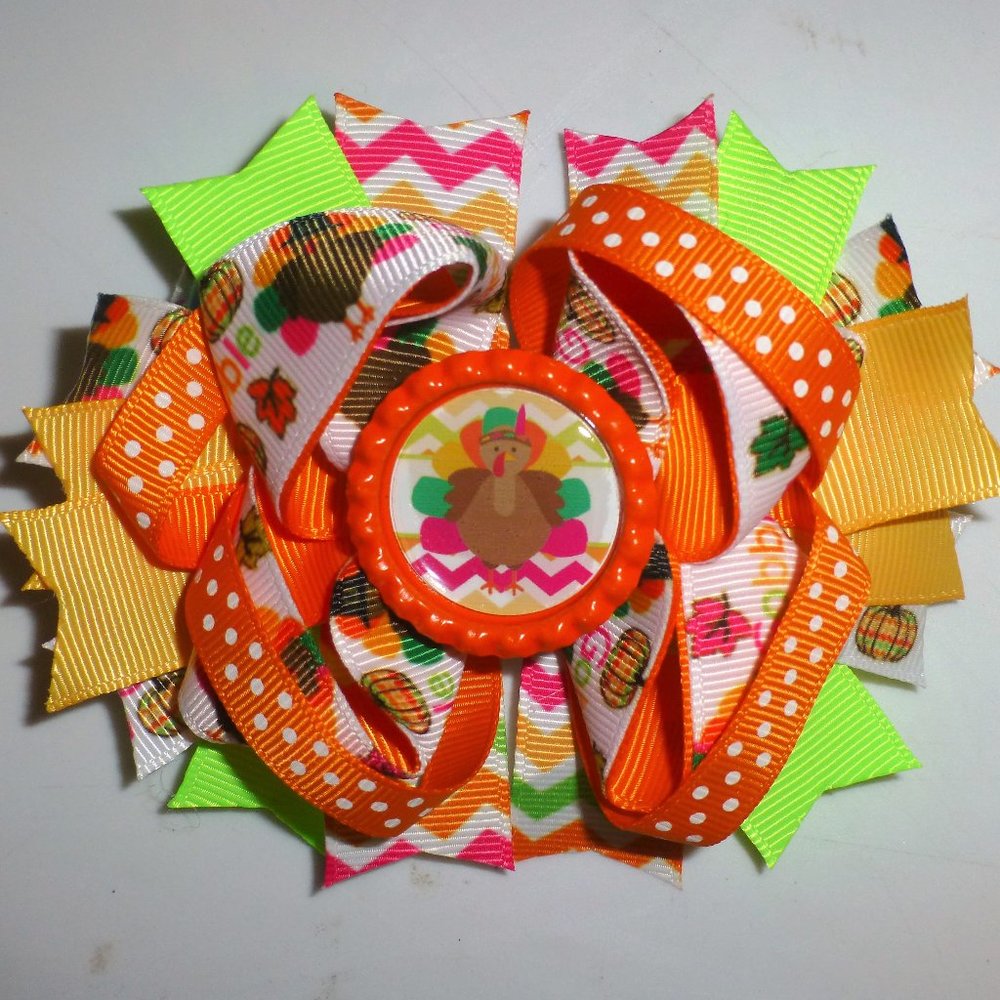 Thanksgiving Turkey Girls 5-Inch Hair Bow Clip